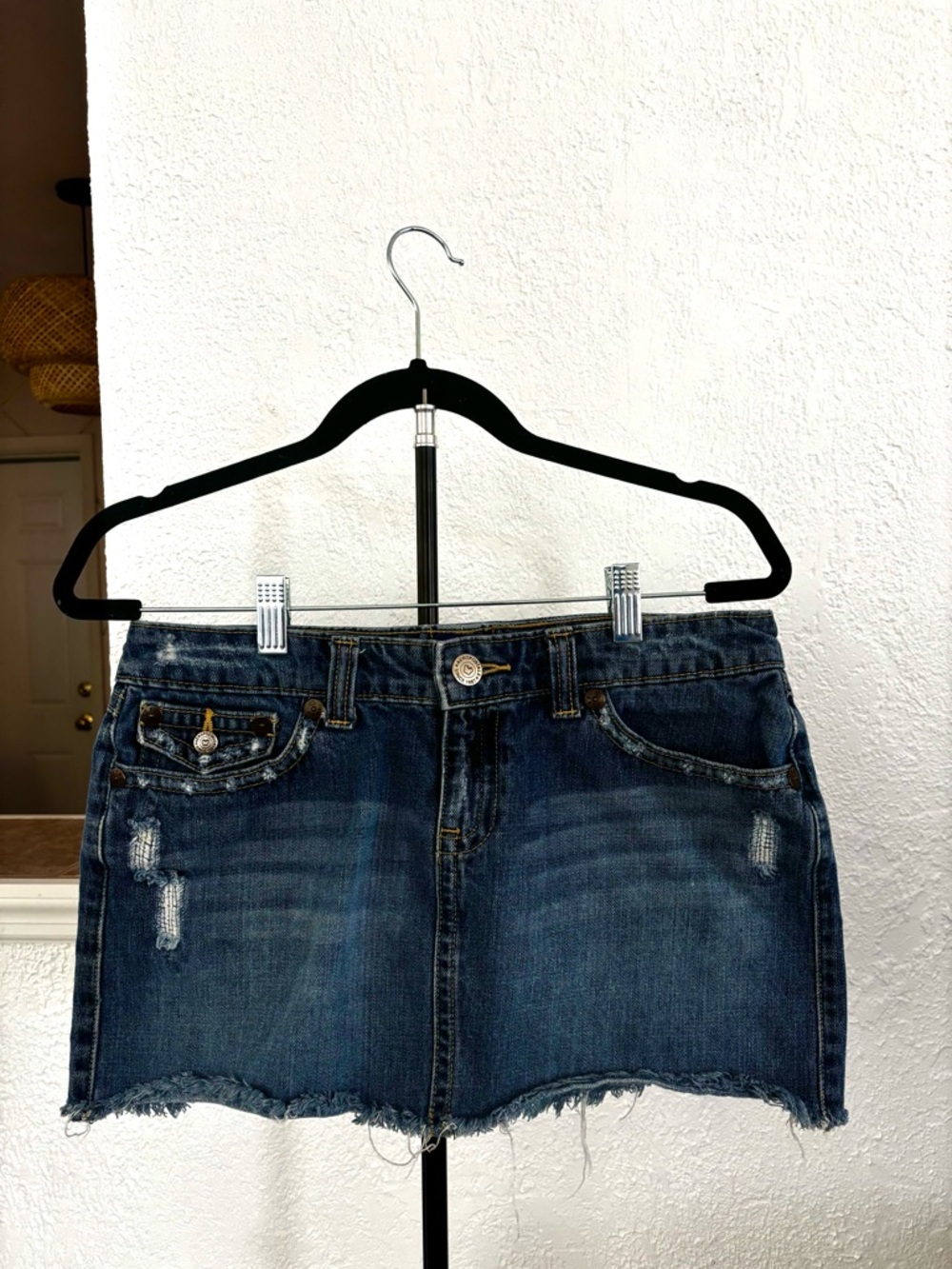 2000s Aeropostale Micro Mini Skirt Size 5/6 Blue Wash Distressed